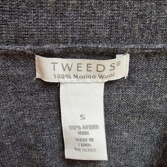 100% Merino wool grey long-sleeved open front cardigan sweater classic prep S - Picture 5 of 8